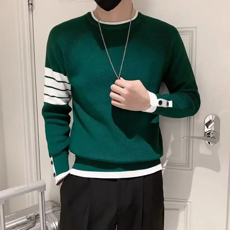 Men\'s Clothing Striped Green Pullovers Knit Sweater Male Splicing Casual 90s Vintage Old Wool Spring Autumn Sheap Cheap V Tops A