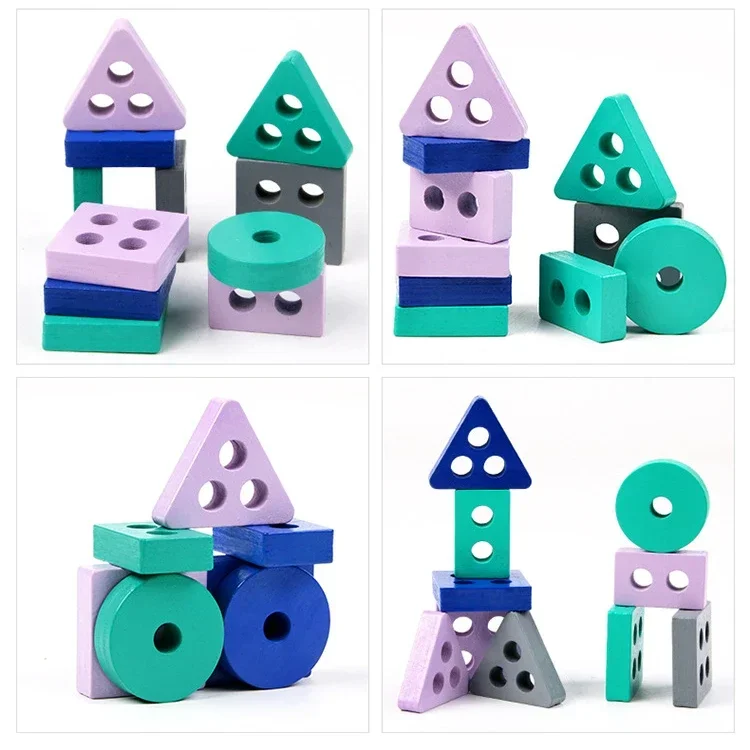 Giocattoli da costruzione in legno per bambini Blocchi per bambini Puzzle a forma di apprendimento precoce Colori Giocattolo educativo per bambini Giocattoli educativi