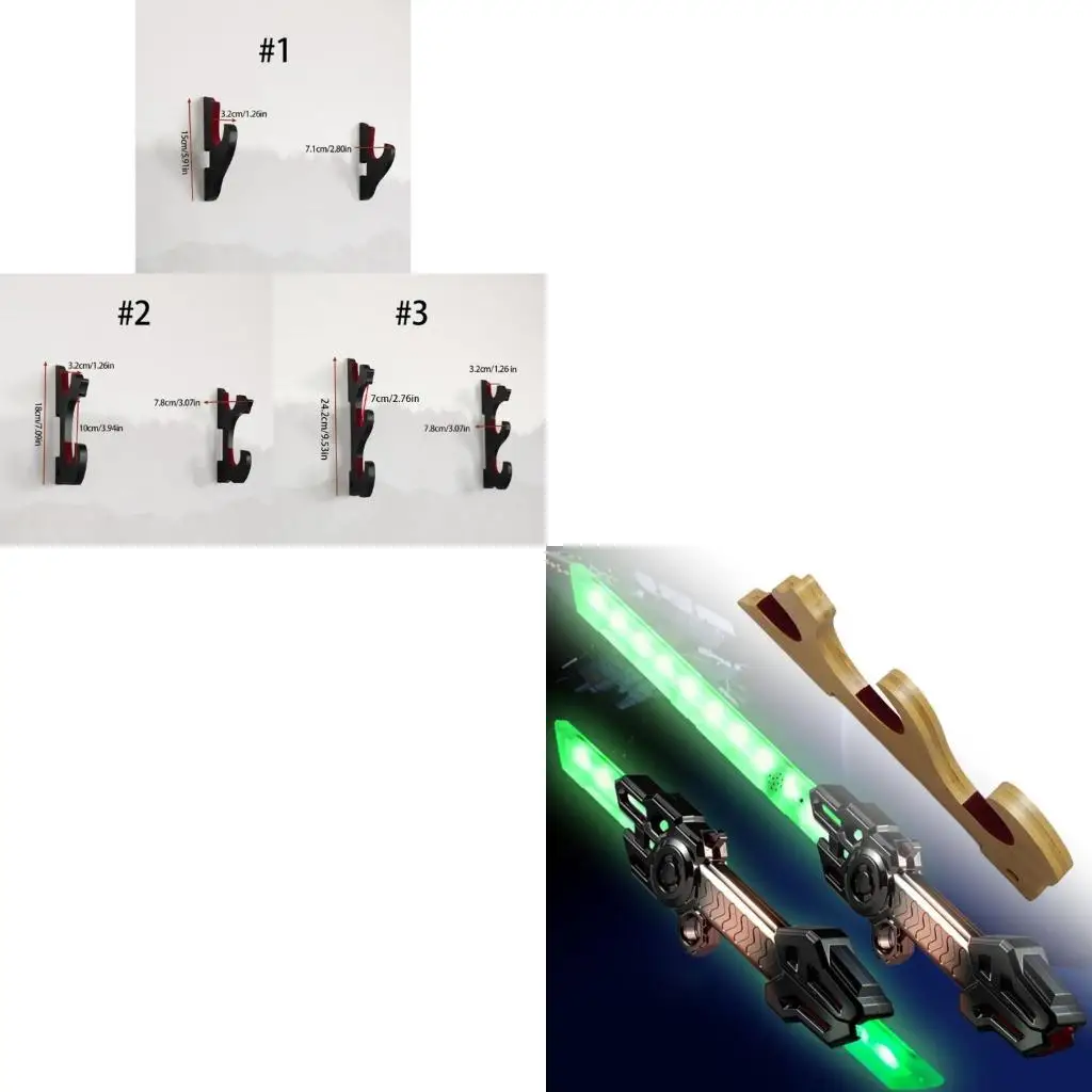 Q39E Modern Horizontal Lightsabers Wall Rack Regulable Wooden Swords Holder for Collections and Decorative Showcases