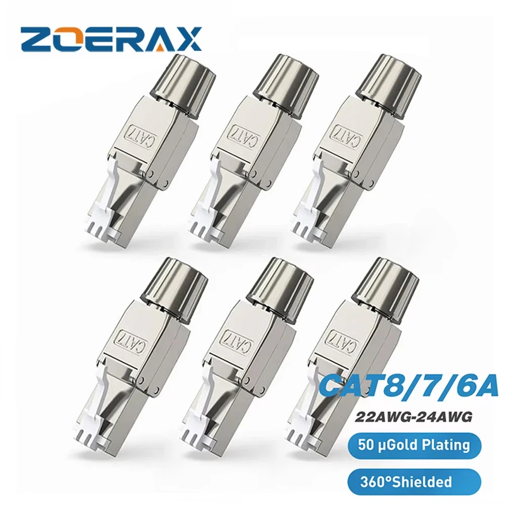 Złącze ZoeRax Cat8 Cat7 Cat6A RJ45, beznarzędziowa ekranowana wtyczka terminacyjna Ethernet do kabla Ethernet Solid Bulk S/FTP