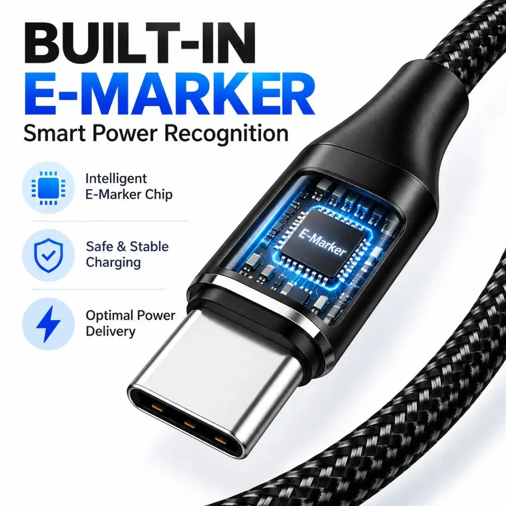100W PD USB-C Charging Cable 480Mbps 5A PD Fast Charge Lead Aluminum Alloy Nylon Braided Type-C Data Cord Laptop Phone Charging