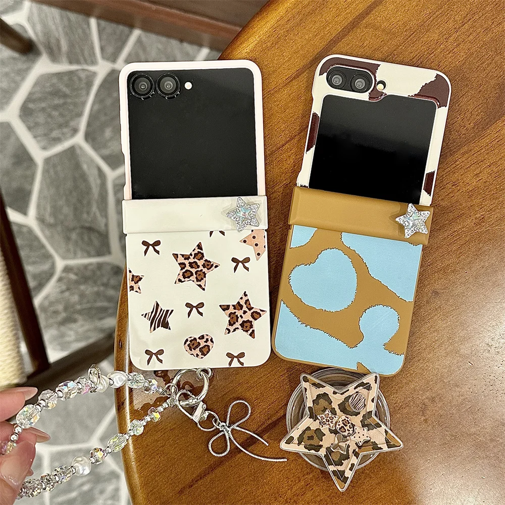 

Personalized leopard print star With Magsafe Stand phone case for Samsung Galaxy Z Flip 6 5 4 3 Z Flip 5 6 7 flip 7 6 cover Case
