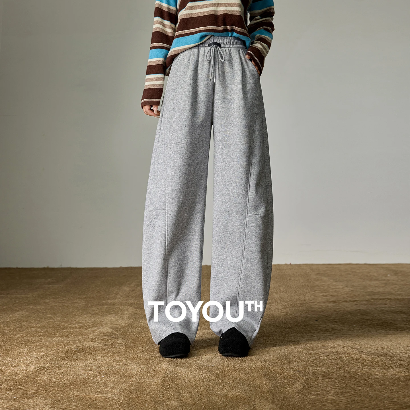 

TOYOUTH Women's Soft Cotton Casual Pants 2025 Winter New High Waist Elastic Waist Wide-leg Banana Pants Long Pants