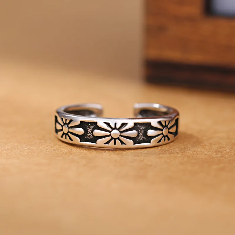 New in 925 Sterling Silver Black Flower Open Women's Rings Luxury Quality Jewelry Wholesale  GaaBou