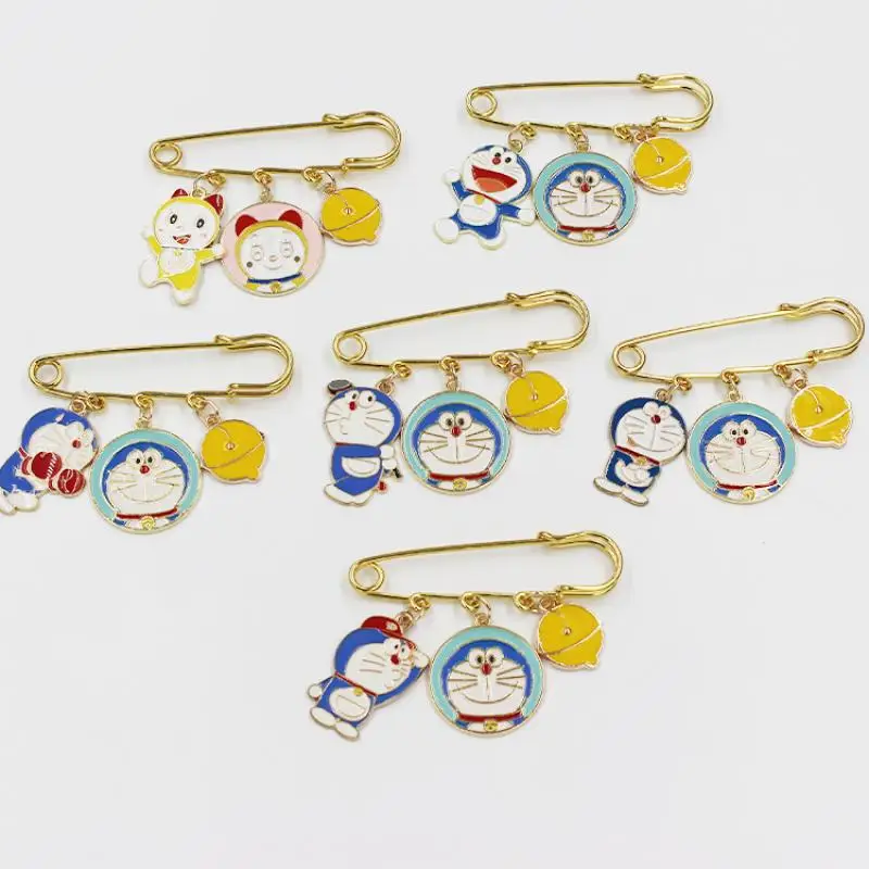 6Pcs/set Kawaii Cartoon Doraemon Brooch Buckle Pin Fixed Pin Chest Badge Metal Badge Bag Accessories Waist Buckle Christmas Gift