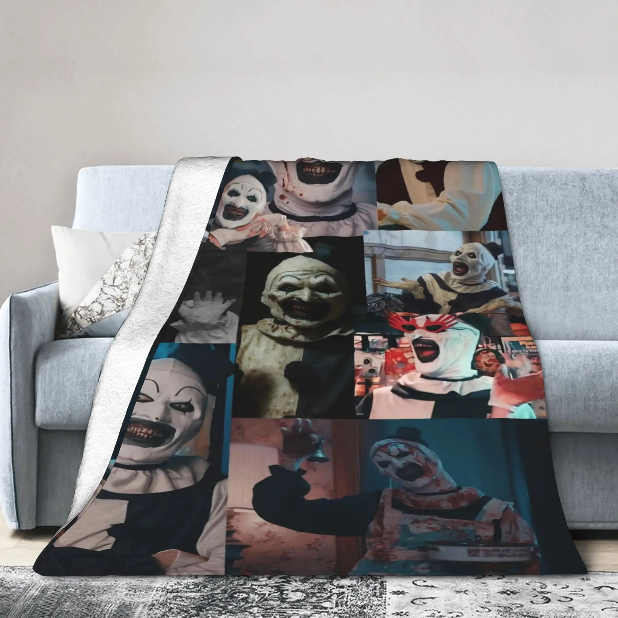 Terrifier Blanket Cover Coral Fleece Plush Horror Movie Warm Throw Blankets for Home Couch Bedroom Quilt