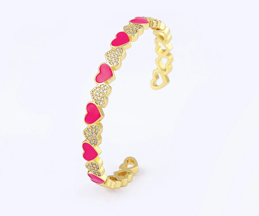 Nidin Trendy 5 Farben Geöffnete Armbänder für Frauen Gold Überzogene Herz Romantische Liebe Schmuck Zubehör Emaille Verstellbare Armband Geschenk – Detail 4