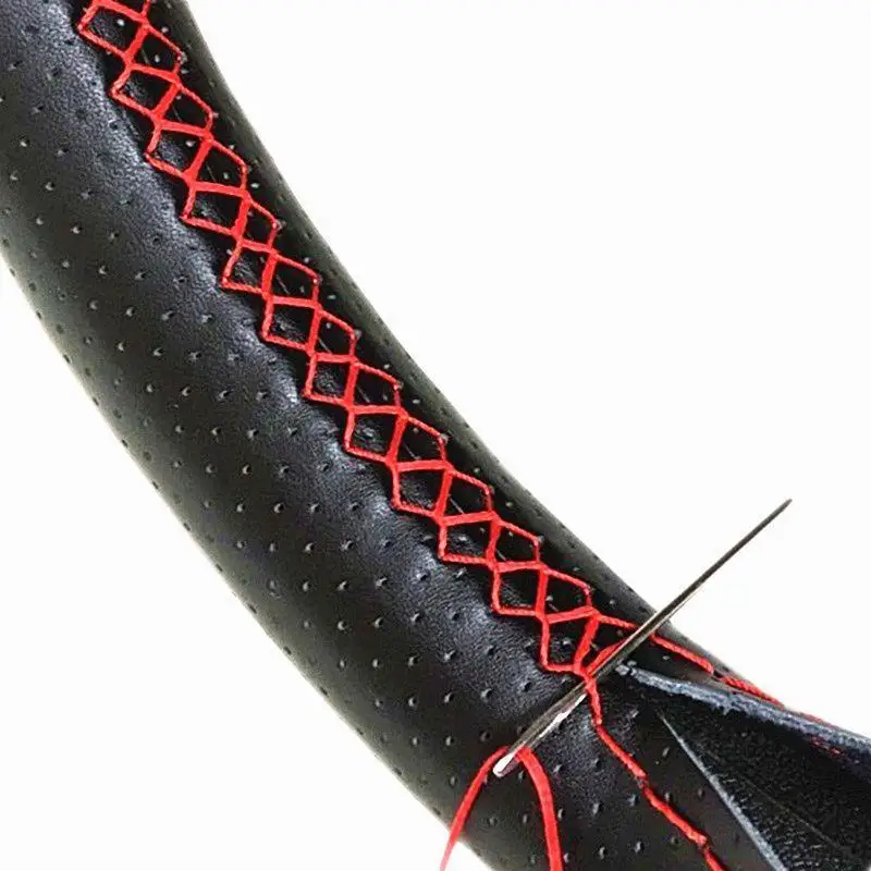 

Hand Sewn Car Steering Wheel Protective Cover Leather Breathable Anti Slip Universal Suitable 38cm Elastic Band Texture Decor