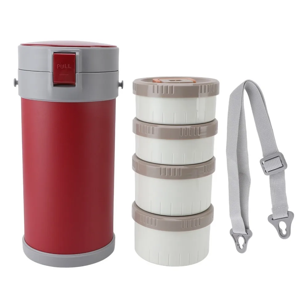 Thermal 3/4 Tier Insulated Lunch Container 304 Stainless Steel Round Shape Stackable Food Container Portable Lunch Set For Work