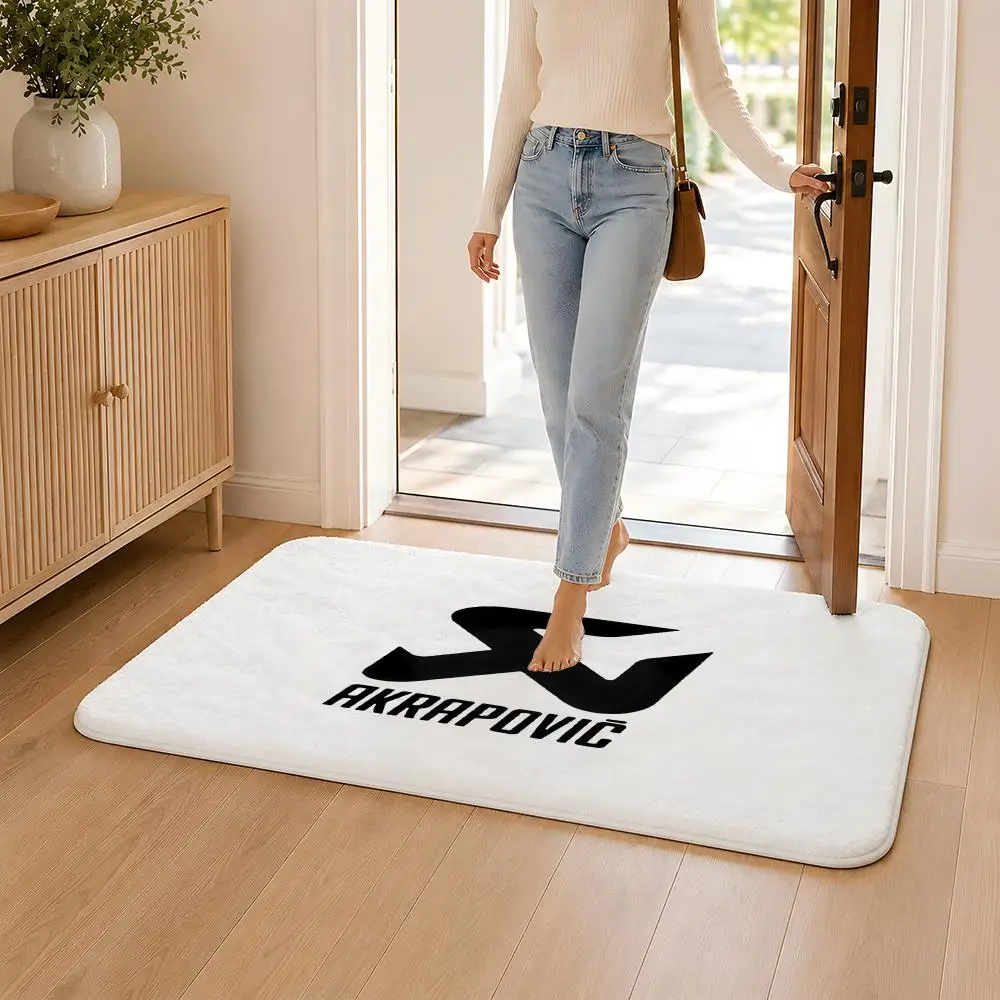 A-Akrapovics Logo Floor Mat Flannel Rug Non Slip Absorbent Soft Washable For Entryway Hallway Bathroom Kitchen Decor