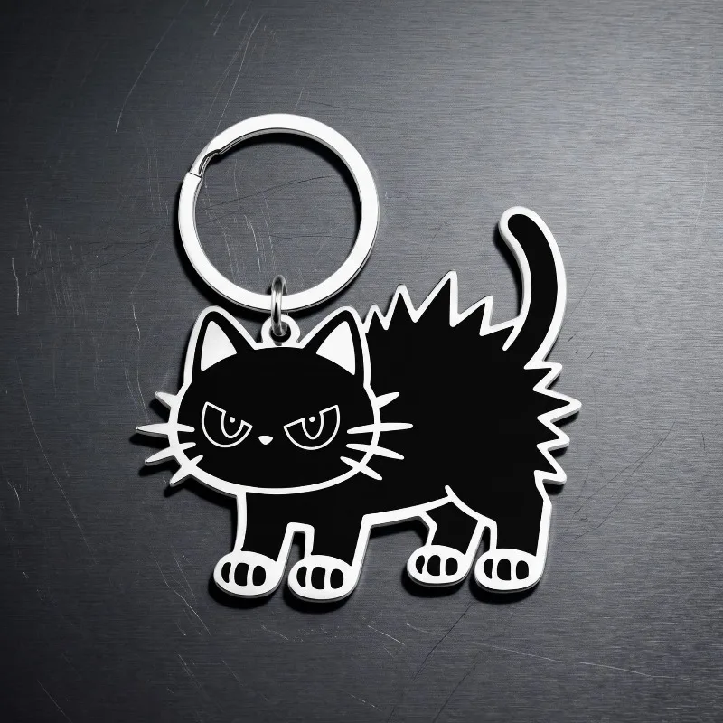 Cute Fried Kitten Stainless Steel Keychain, Cartoon Cat Backpack Ornaments, Creative Gift Pendants, Niche Fun Small Gifts.