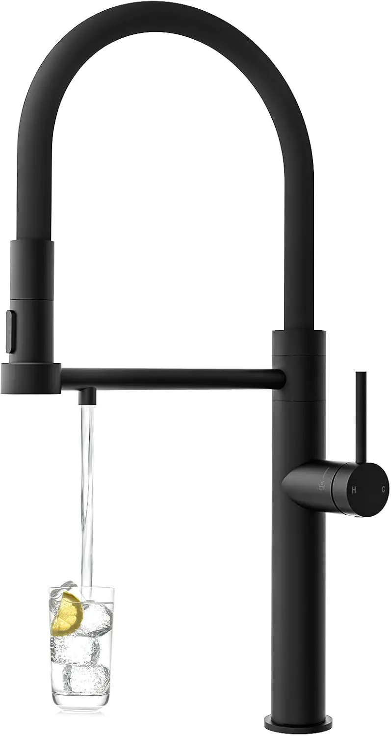 

3-Way Kitchen Faucet with Water Filter, Black Pull-Out Spray Sink Faucet, Stainless Steel Single Handle