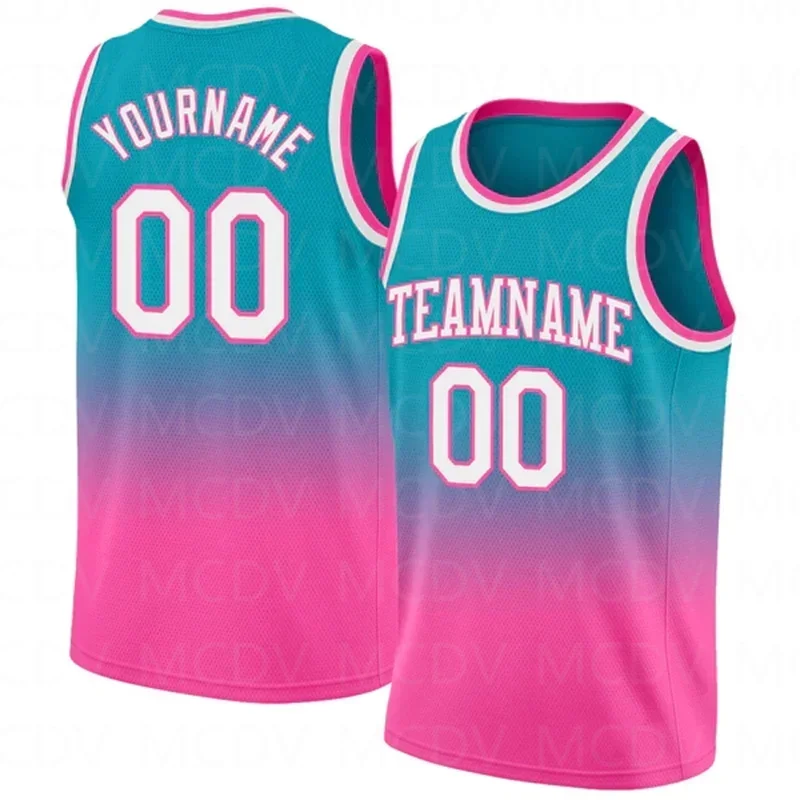 

Custom Teal White-Pink Authentic Fade Fashion Basketball Jersey 3D Print Team Name Number Vest Game Practice Clothes Adult/Youth