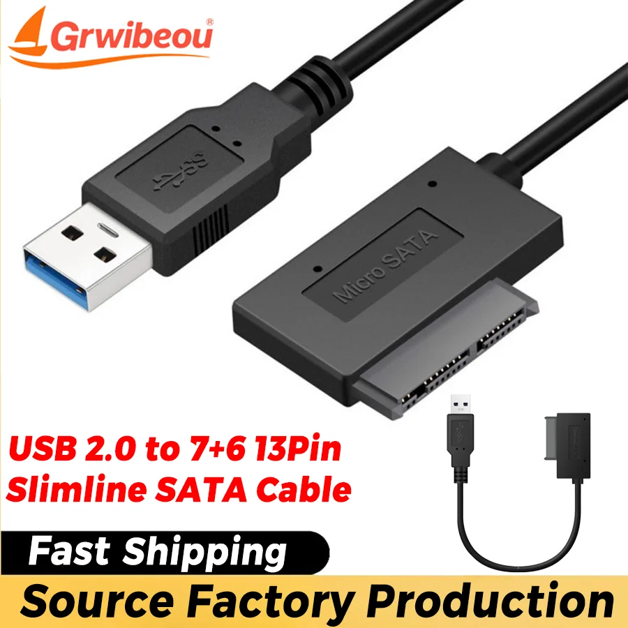 

USB 2.0 To Sata II 7+6 13Pin Adapter Converter Cable Quick Data Transfe for Laptop Optical Drive CD/DVD ROM Slimline Drive