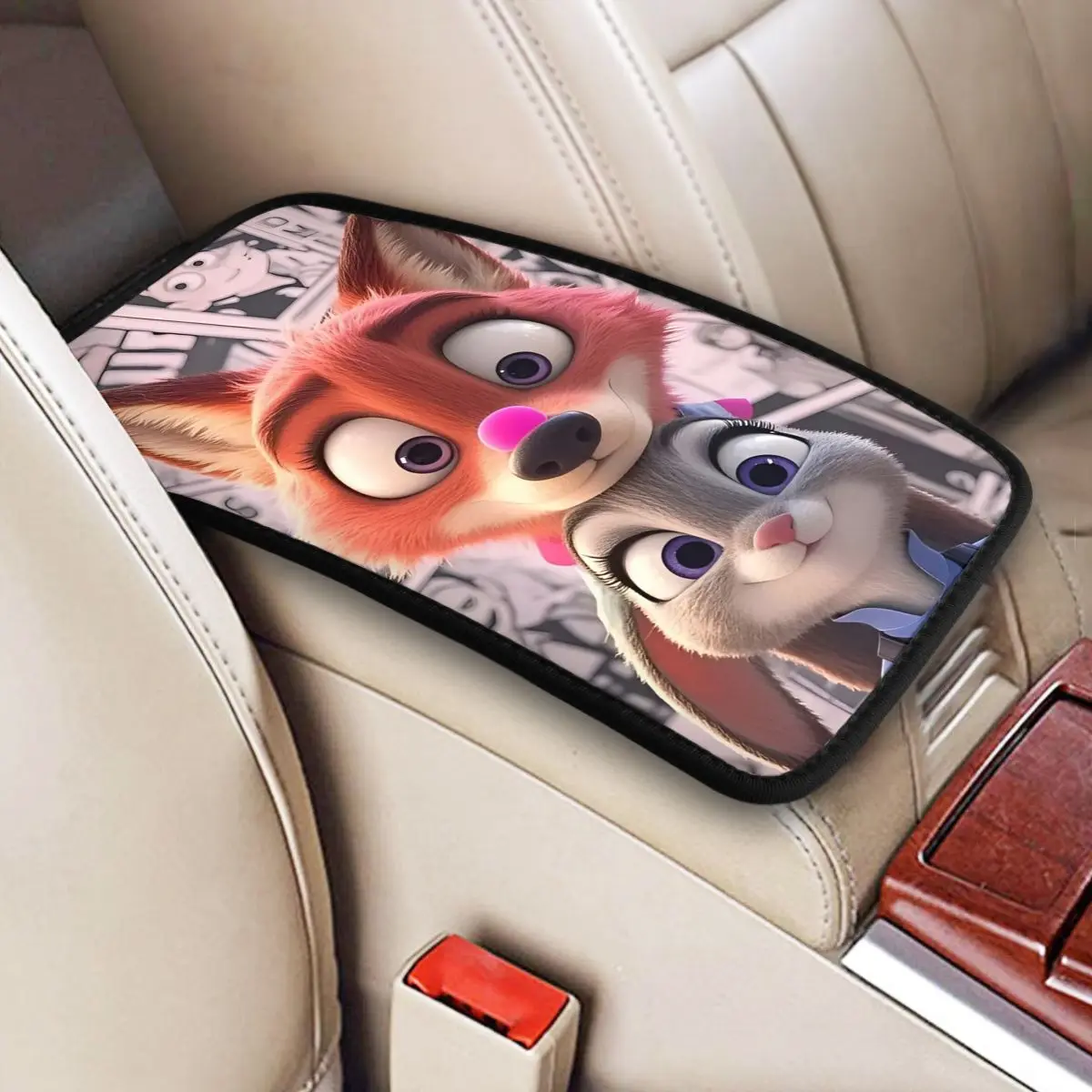 Comfortable Center Console Cover Zootopia 2 Nick Wilde Judy Car Interior Accessories Crazy Animals Armrest Storage Box Mat