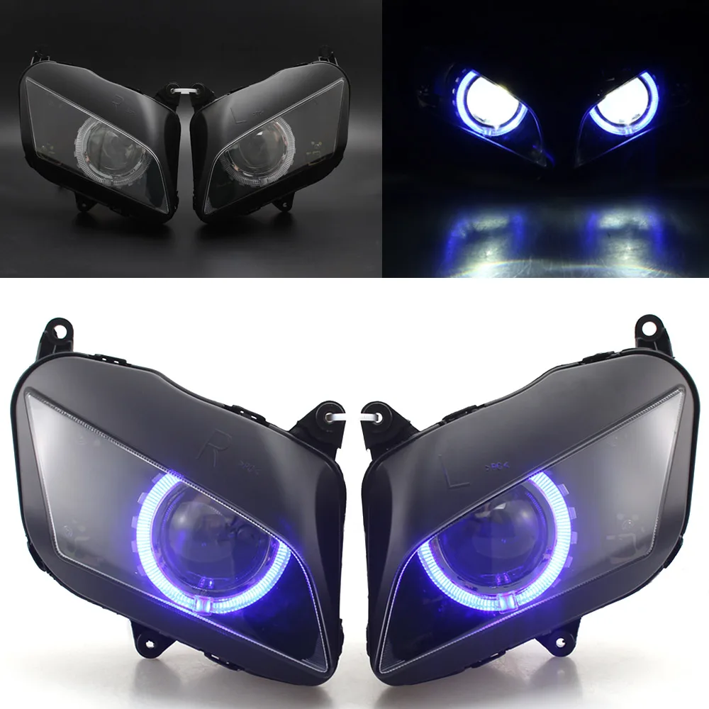 For Honda CBR600RR F5 CBR 600rr 2007-2015 Motorcycle Headlight Headlamp Blue Angel Eyes LED Head Light Lamp Assembly