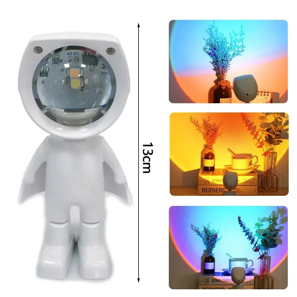 Oplaadbare astronaut robot regenboog projectie zonnelamp tafel nachtlampje zonsondergang lamp oneindig dimmen slaapkamer sfeerlicht