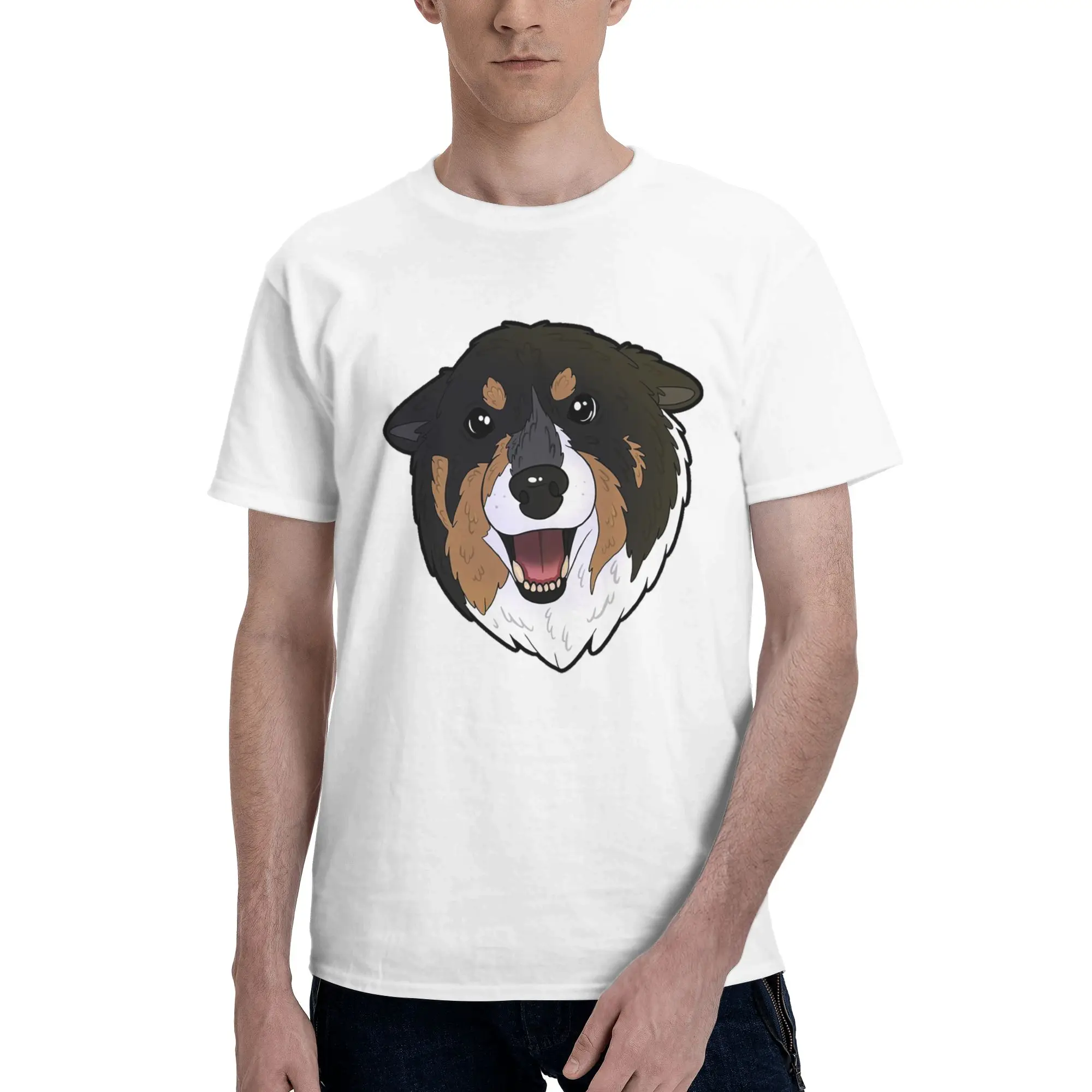 

Футболка из 100% хлопка с изображением бордер-колли и собаки, мужские модные футболки, мужские футболки с круглым вырезом и коротким рукавом, S-6XL