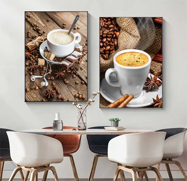 Painting on canvas with chocolate, coffee, beans, breakfast, posters and prints, for restaurant, coffee, home decoration