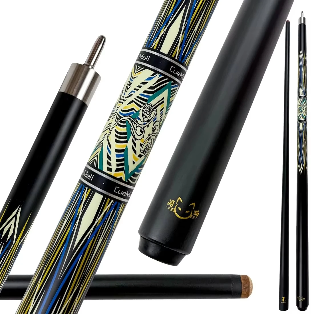 58 Inch 19oz Carbon Fiber Pool Cue 12.75mm Tip Low Deflection Uni-Loc Joint Vintage Floral Design Billiard Stick
