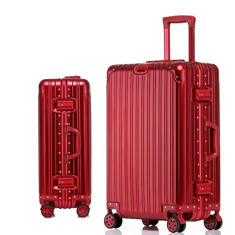 100% Aluminum-magnesium Alloy Suitcase High Quality Retro Luxury Rolling Luggage Trolley Luggage 20inch Carry-On Cabin Suitcase