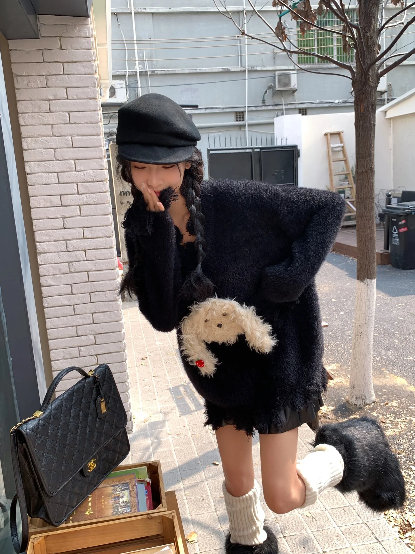 

Bla Fringe Design V-Ne Sweater Women's Loose Fit Knitted irt Spring Lazy Sle Medium Length Casual Faion