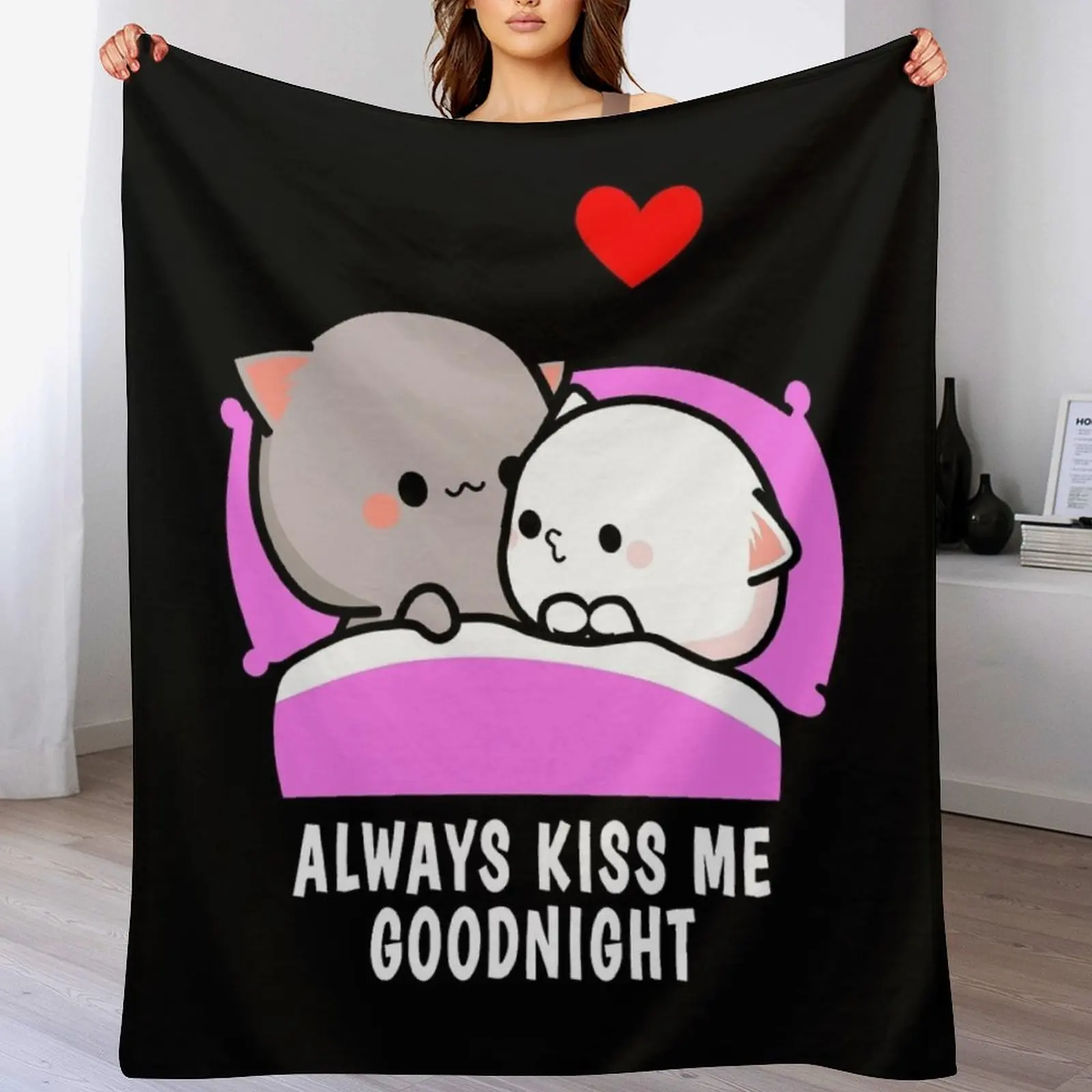 

New Peach Cat and Goma Always Kiss Me Goodnight Throw Blanket Blankets For Bed Picnic Blankets