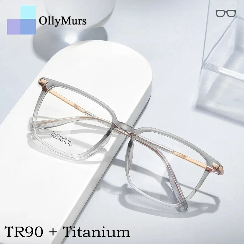 

OLLYMURS Ultralight Pure Titanium Square Optical Prescription Eyeglasses Frame Men Flexible TR90 Big Face Fashion Glasses Women