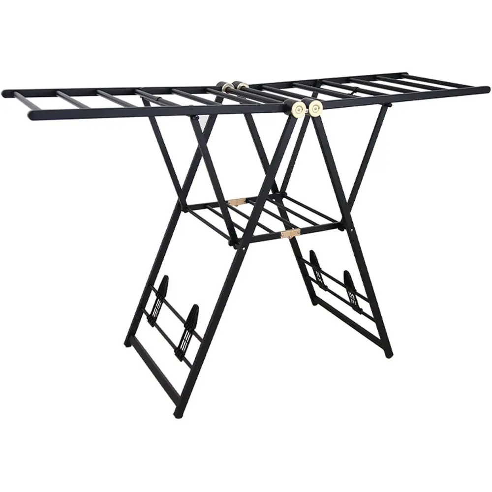 

Adjustable 2-Tier Folding Clothes Drying Rack - Indoor/Outdoor, Space-Saving Metal Stand for Clothes, Shoes, Towels