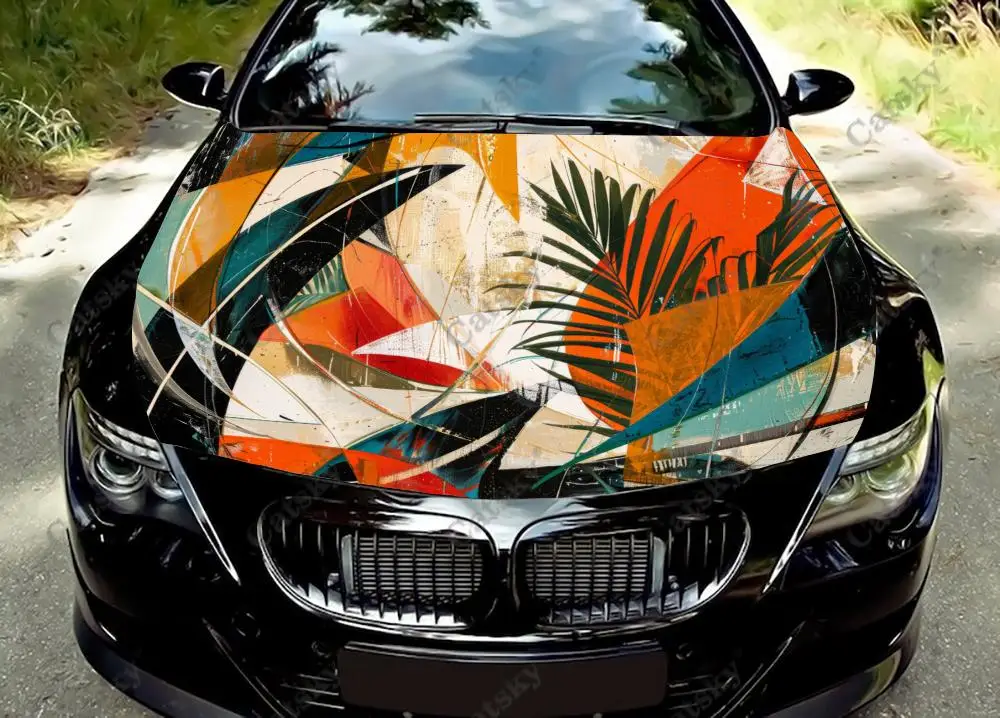 Abstract Botanical Pattern Car Hood Decal Stickers Wrap Vinyl Film Engine Cover Decals Sticker Car Hood Protective Film