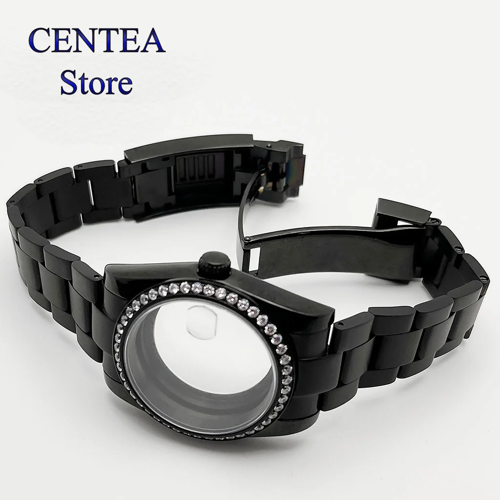 RICHUS 36/39mm czarna koperta zegarka szafirowe szkło typ diamentu Fit NH35 NH36 ETA2824 Miyota8215 mechanizm automatyczny