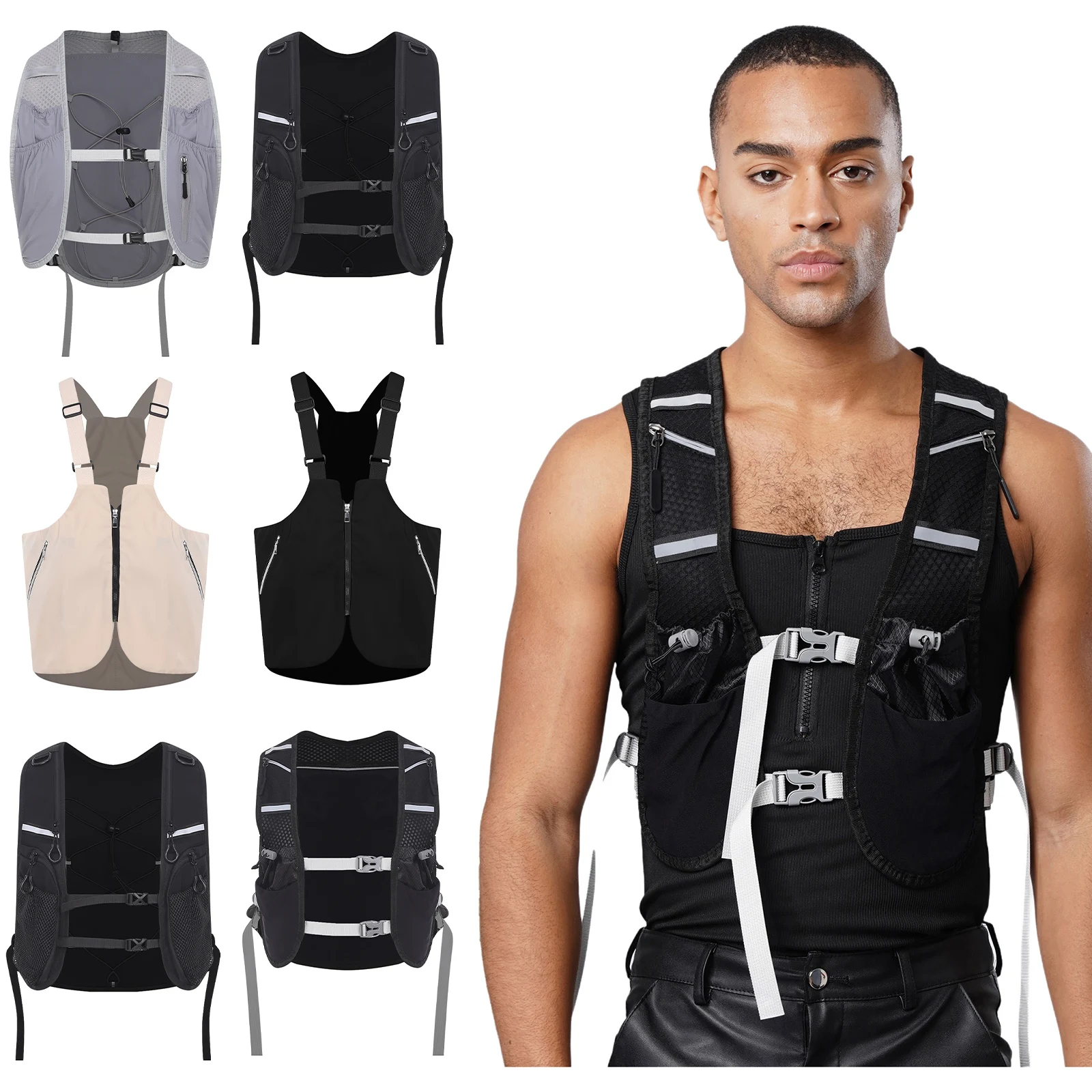 

Unisex Adult Running Vest Bag Women Men Lightweight Multi-Pocket Backpack for Sports Hiking Cycling Skateboarding Outdoor Wear