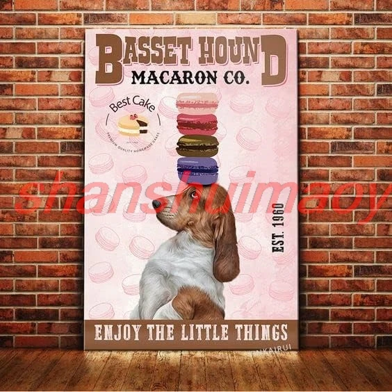 shan tal tin Sign Funny Basset Hound Dog Macaron Enjoy The Little Things Metal Sign For Home Cave Garage bar Wall Decorat 1pc