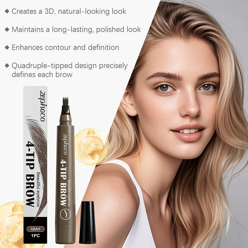 4 Tip Grey Microbladings Eyebrow Pen Natural Hair Like Eyebrow Filler Pen Create A Microbladed Appearance Soft Natural Defined