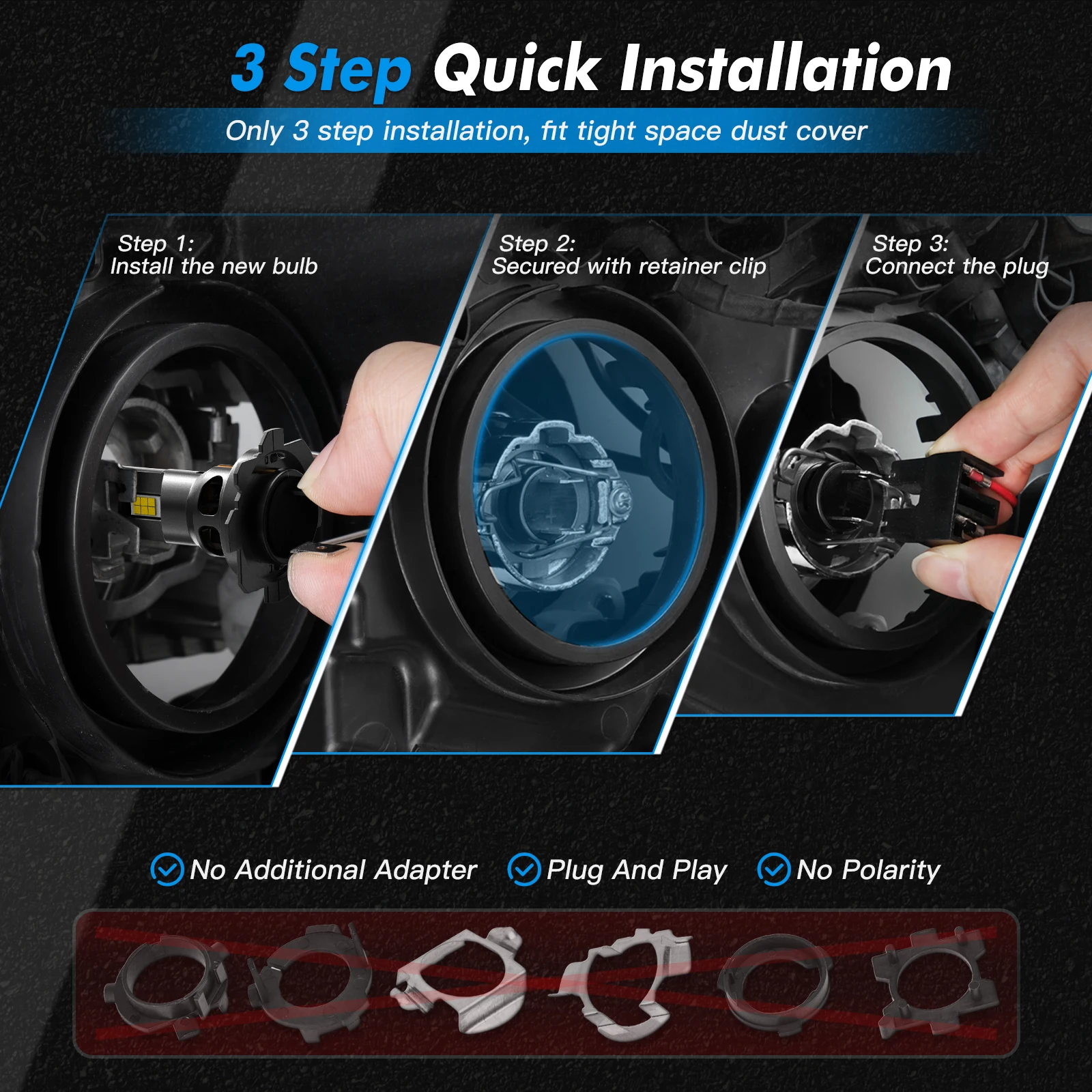 BEVINSEE H7 LED 헤드라이트 전구 70W 12000LM 무선 터보팬 H4 H11... - 5