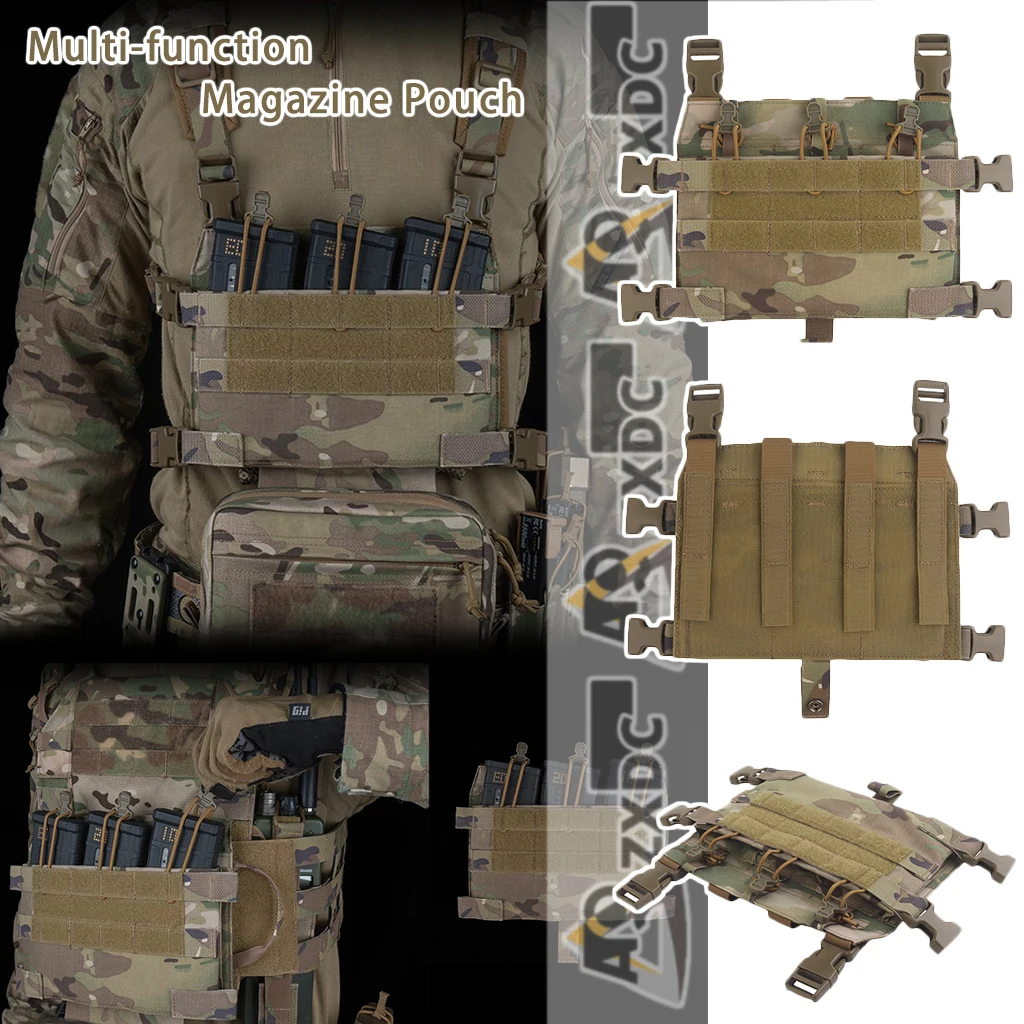 

MOLLE Chest Rig Tactical Vest Plate Carrier Front Flap Panel with Triple Magazine Pouch Mission Expansion Hunting Airsoft