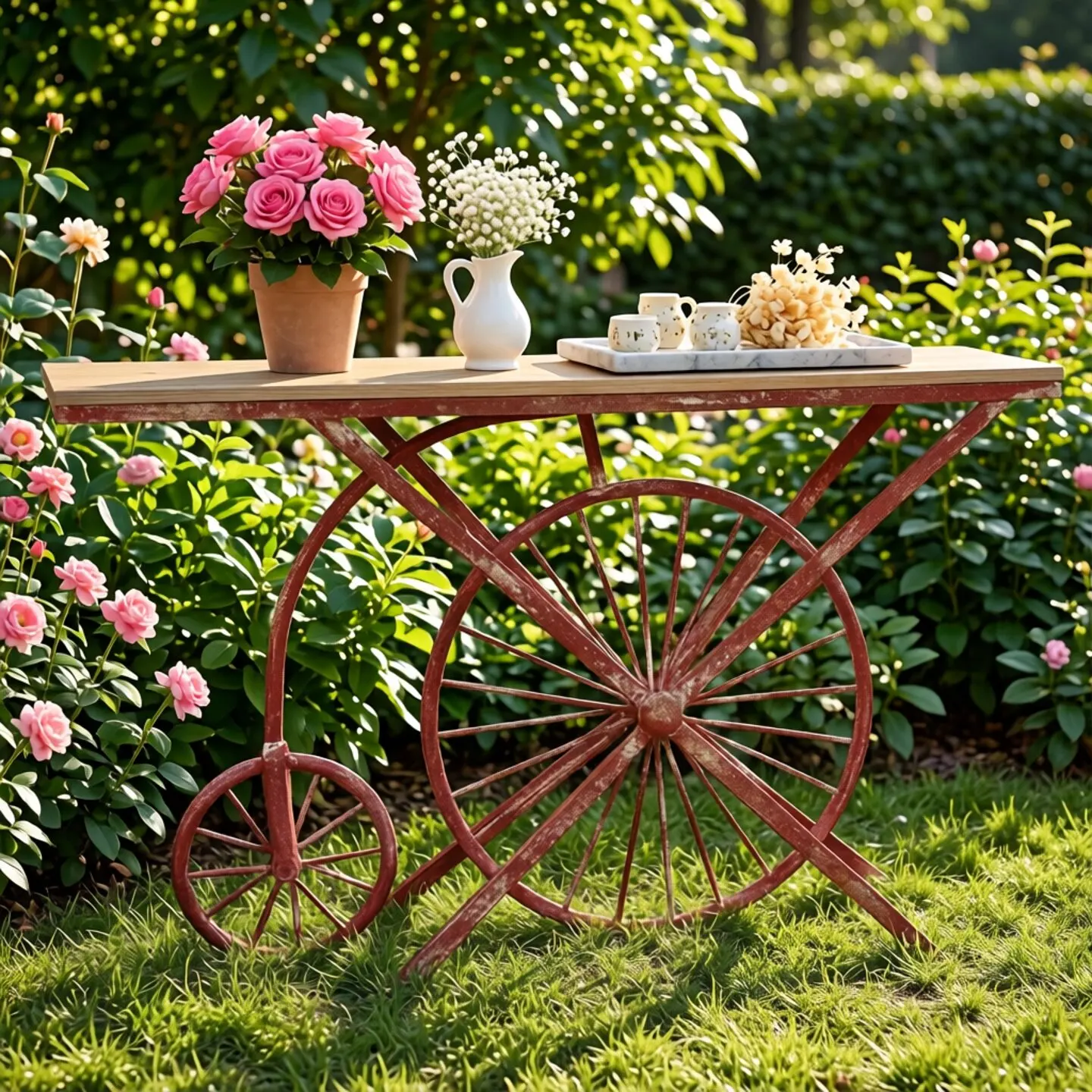 Christmas wind retro wrought iron float solid wood cart type flower stand outdoor flower pot stand courtyard decoration store