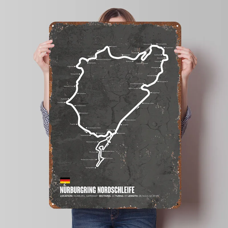 NüRburgring Nordschleife Map Poster Racing Circuits Metal Sign Retro Customizable F1 Tracks Plaques For Home Room Decoration-image