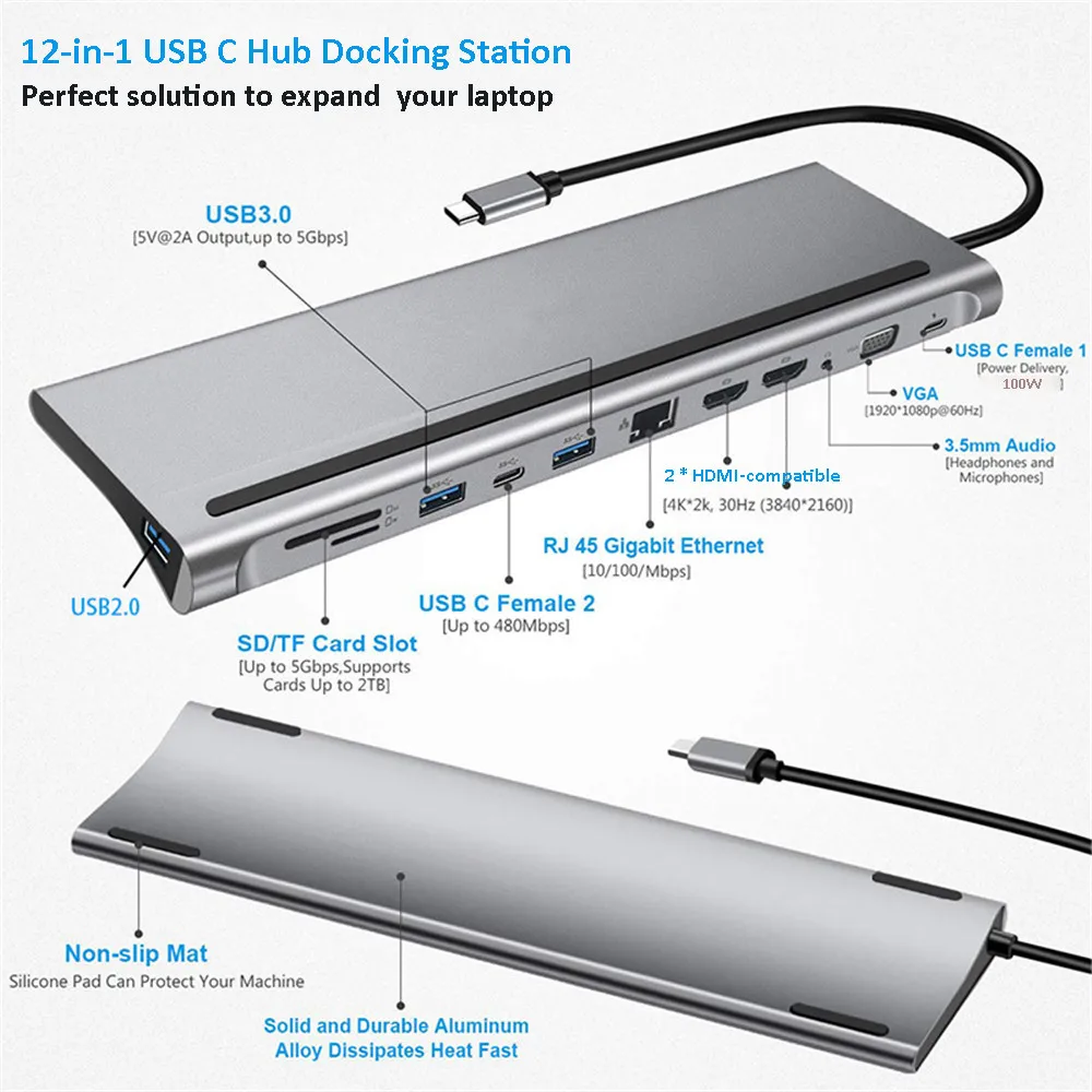 MZX Type C Docking Station Multi hub USB Tipo Multi-Hub Concentrator Extensior A HDMI-compatible Adapter Dock Laptop Accessories