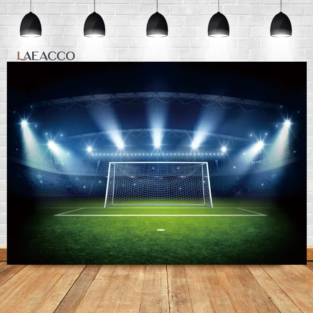 

Laeacco Sports Theme Football Fields Spotlight Photography Backdrop Soccer Stadium Boy Birthday Portrait Customized Background
