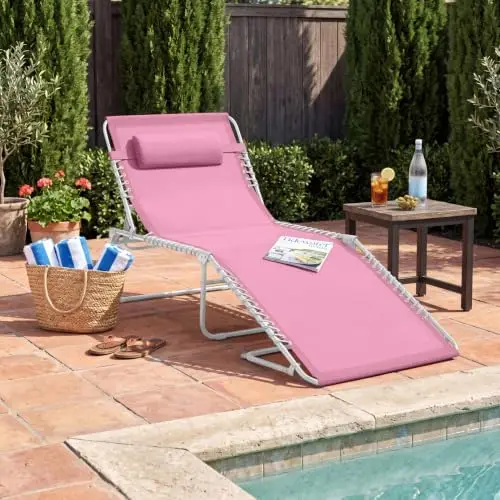 Patio Chaise Lounge Chair, Portable Outdoor Folding Recliner for Lawn, w/ 8 Positions, Handles, 300lb Capacity