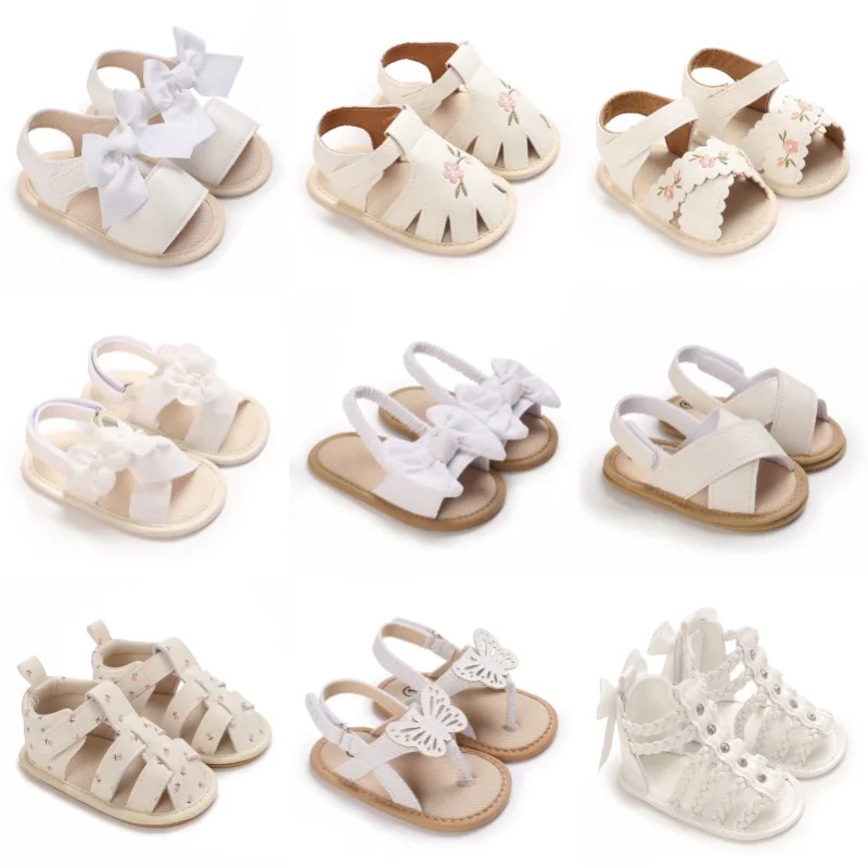 

Baby Learning Walk Shoes, Breathable Summer Sandals with Bow & Embroidery, Soft Comfort Footwear for Newborn Infants 0-18M