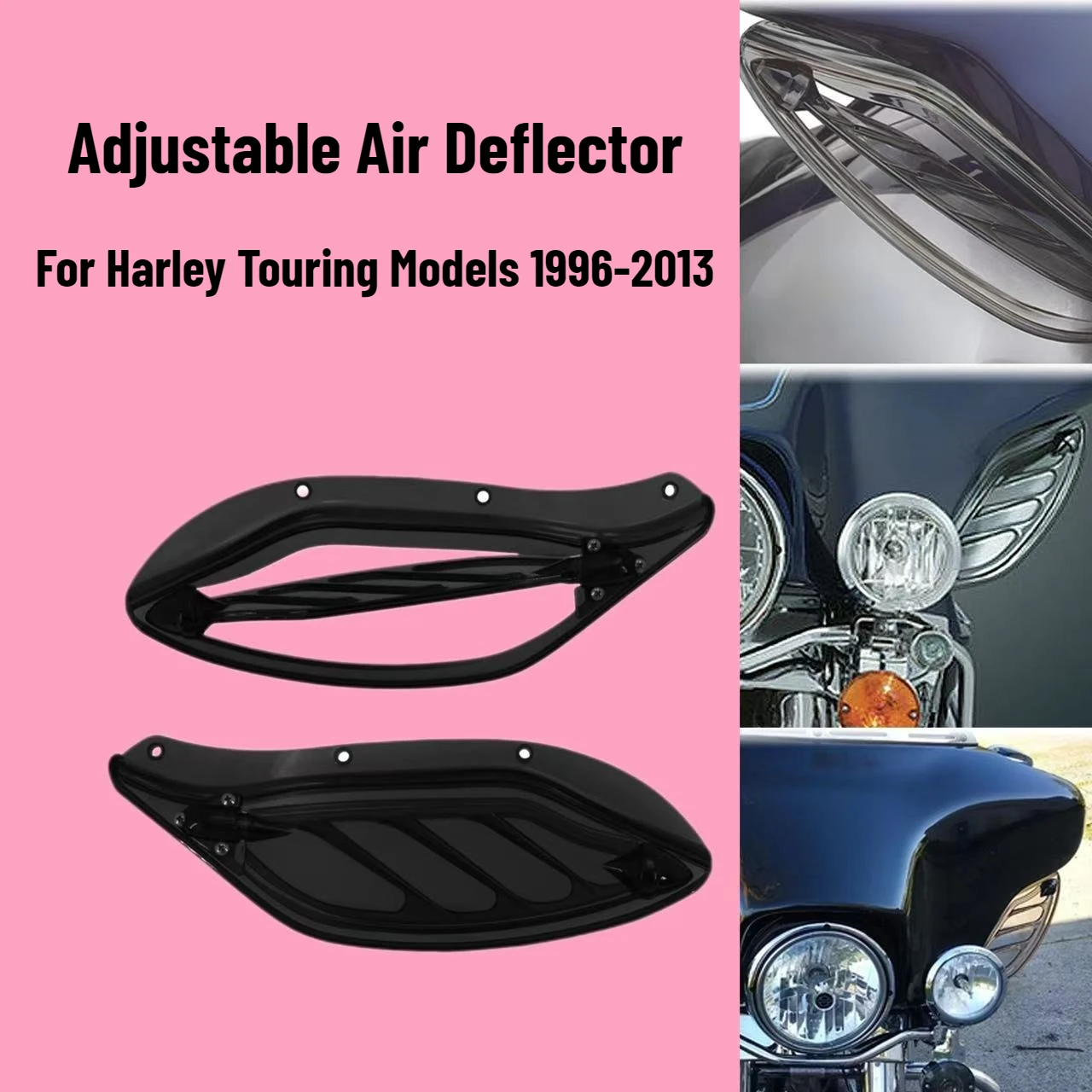 

djustable ABS Windshield Side Wing Air Deflector For Harley Touring Electra Glide Street Glide CVO 1996-2013.