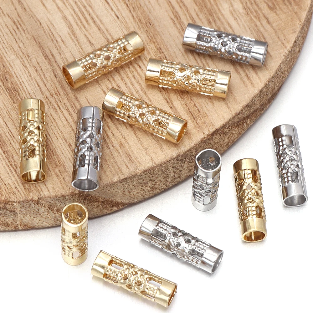 10/20pcs Stainless Steel Long  Hollow Tube Spacer Beads Hair Braid Beard Dread Lock Charms for Necklace Bracelet Jewelry Making