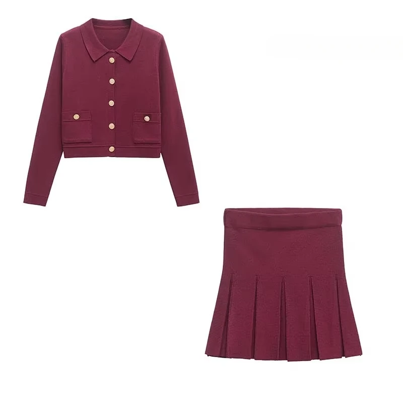 

TRAFZR Women's Set Two Pieces Knitwear Red Mini Skirt Sets Elegant Casual Women's Set Holiday Outfits Womens Autumn Woman Sets