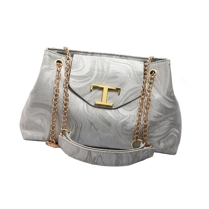 Bolso bandolera piel sintética a con correa cadena ajustable, bolso hombro con decoración Metal para mujer,