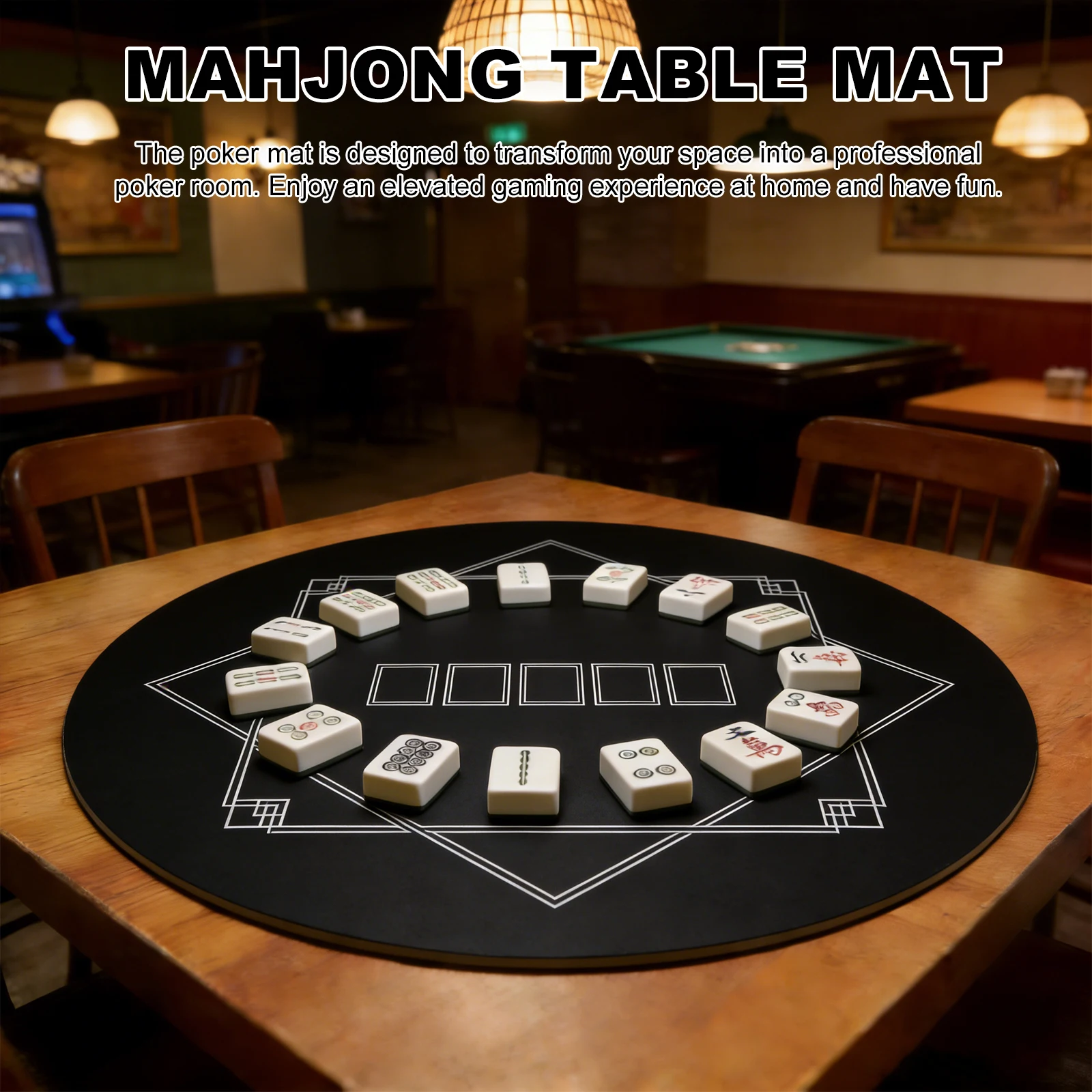 

120x120cm Professional Casino Mat Hemmed Edges Portable Rubber Poker Mat with Rubber Grip Matting for Tabletop Game Accessories