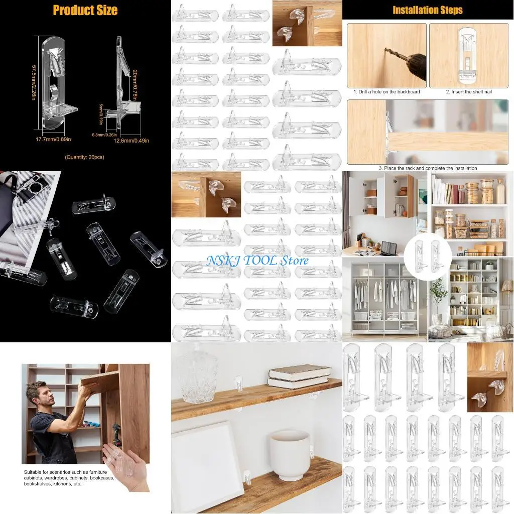 

L8RC 60pcs Clear Plastic Shelf Clip for Secure Installation on 20mm Thick Shelves Compatible for 5mm Pre Drilled Holes