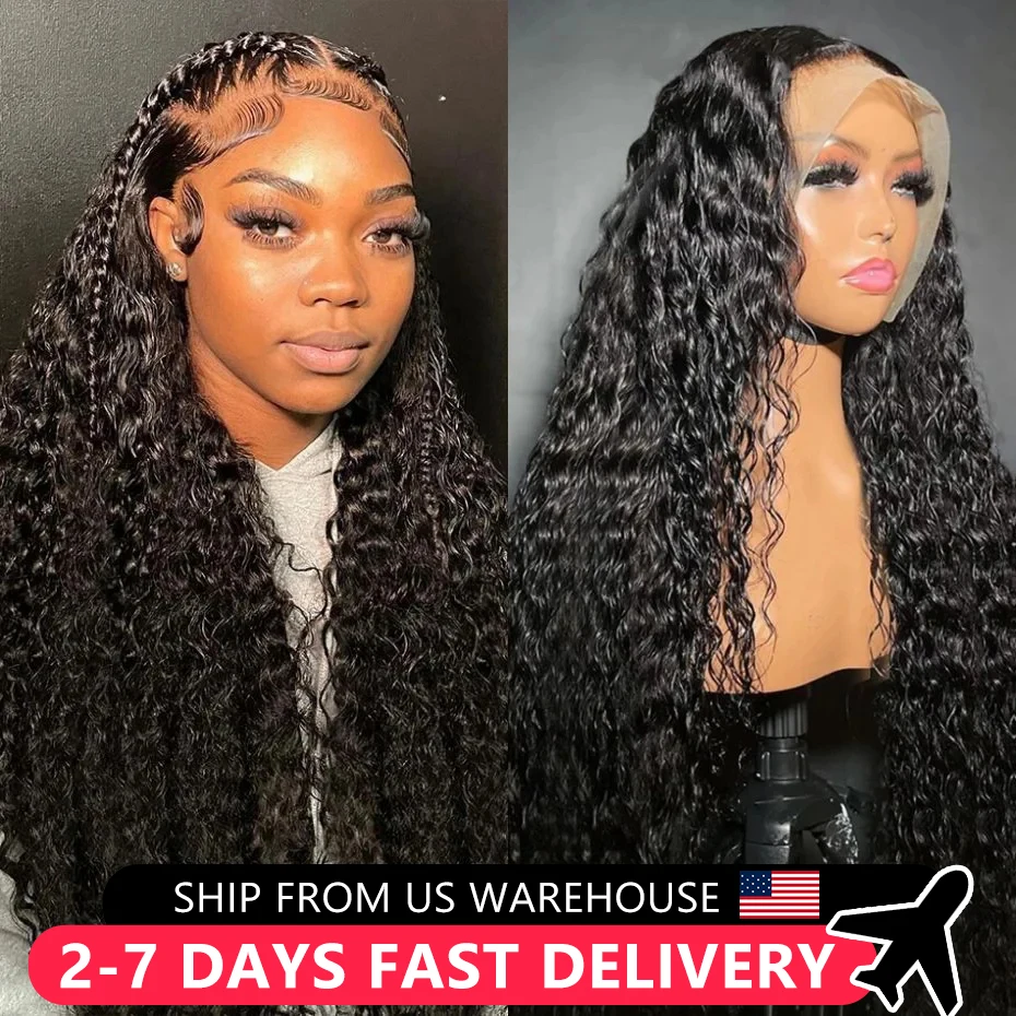 Deep Wave Curly Human Hair Lace Wigs 200% 13x4 13x6 HD Transparent Lace Front Water Wave Pre Plucked Natural Hairline MYLOCKME