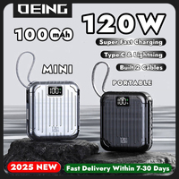 120W 10000mAh Mini Powerbank Large Capacity Portable Power Bank Dual Cable Fast Charger Battery For iPhone Xiaomi Samsung Huawei